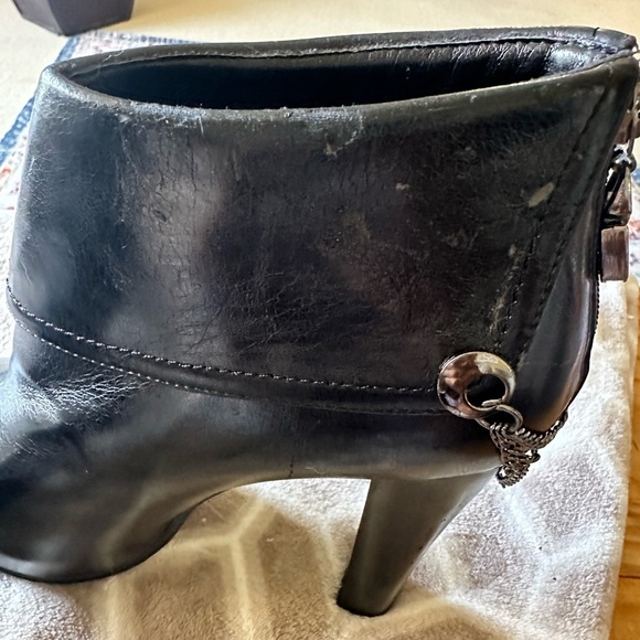 Italina Black Faux Leather w/ Chains High Heel Booties / Fold Over Ankle Boots. - Picture 11 of 12